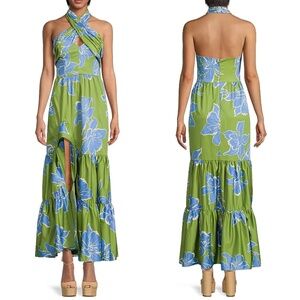 Hutch Joslin Floral Stretch Cotton Halter Maxi Dress